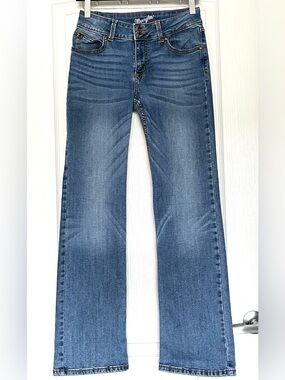 Wrangler Retro Mae Mid-Rise Bootcut Jeans Medium Wash Blue Denim 3x32 Whiskering